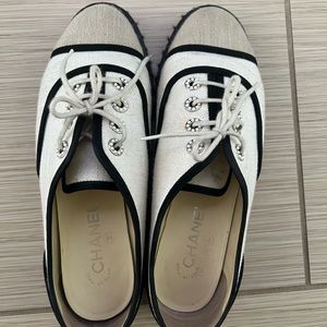 Chanel navy blue and white shoes